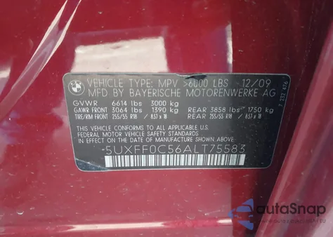 2010 BMW X5 xDrive35D из США, поврежденный, VIN 5UXFF0C56ALT75583